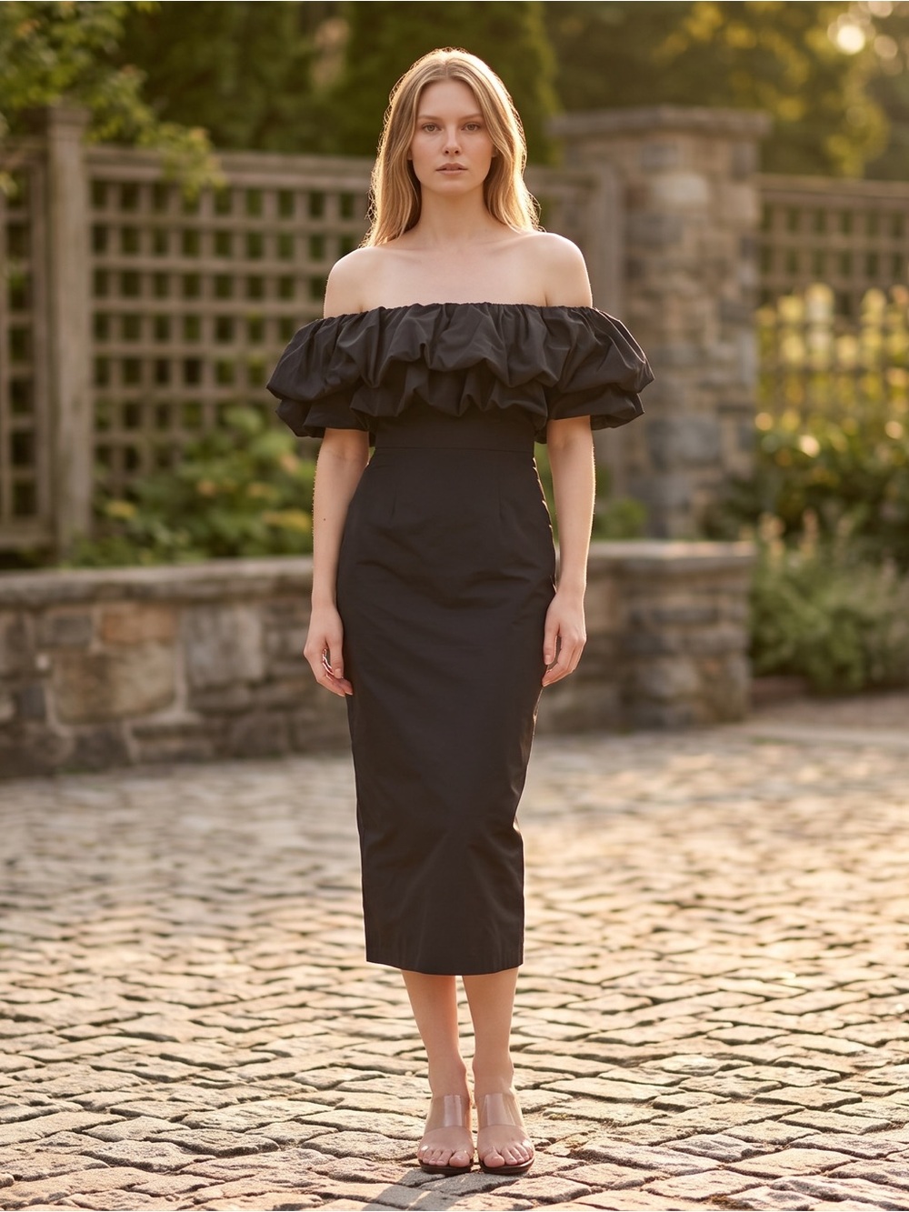 6 Rhode Off The Shoulder Ruffled Taffeta Midi Dress